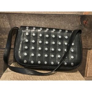Maxx New York Womens Black‎ Leather Classic Studded Travel Shoulder Bag